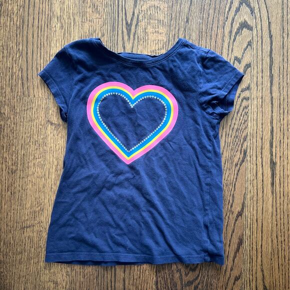 Gap Girl's navy blue and rainbow heart short sleeve cotton tee shirt Medium (8) - Picture 1 of 3